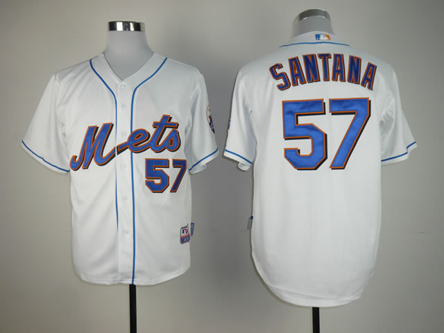 Men New York Mets #57 Santana White MLB Jerseys->->MLB Jersey